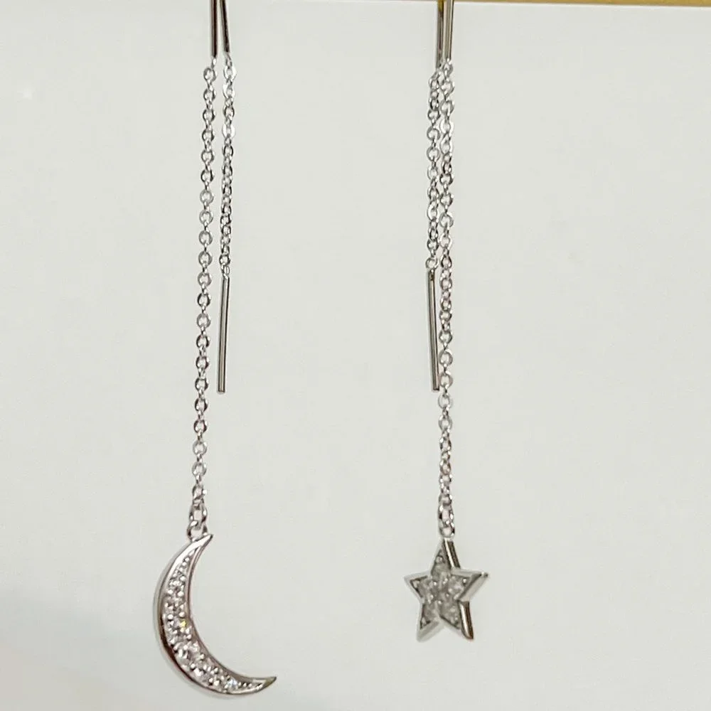 Crescent Moon & Star Drop Earrings, Night Sky Drop Earrings, Bridesmaid Jewelry - Picture 9 of 12